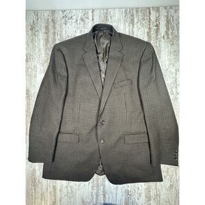 Chaps Men's Sport Coat Blazer Two Button Brown Black Houndstooth 100% Wool‎ 48L